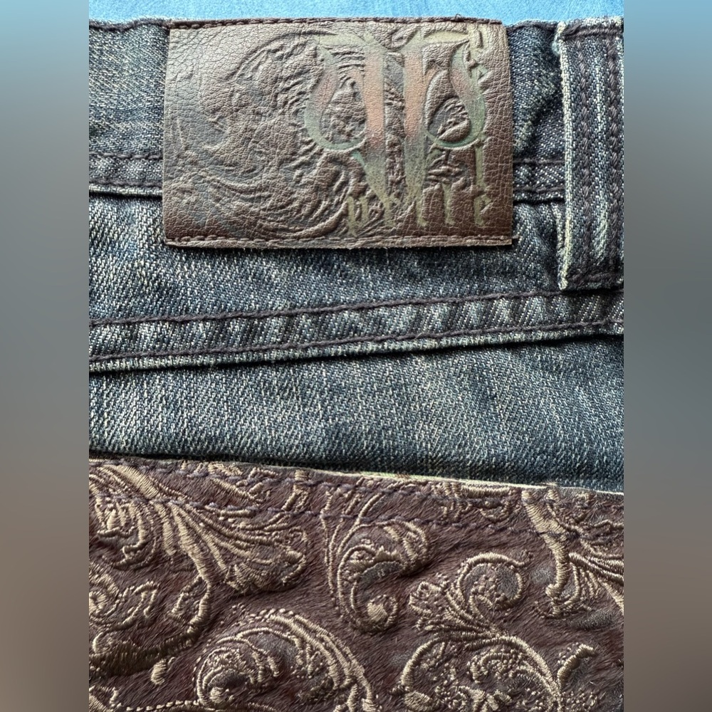 Men’s Pelle Pelle Belamar Wash Denim Blue Jeans 36 x 34 Baggy Embroidered Pocket